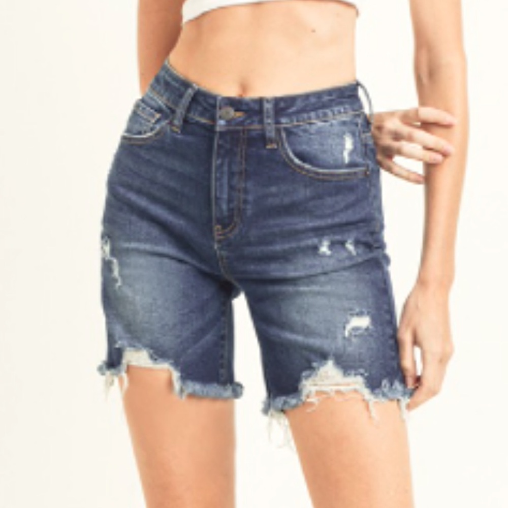 Risen Women's Distressed Denim Shorts - Classic Blue
